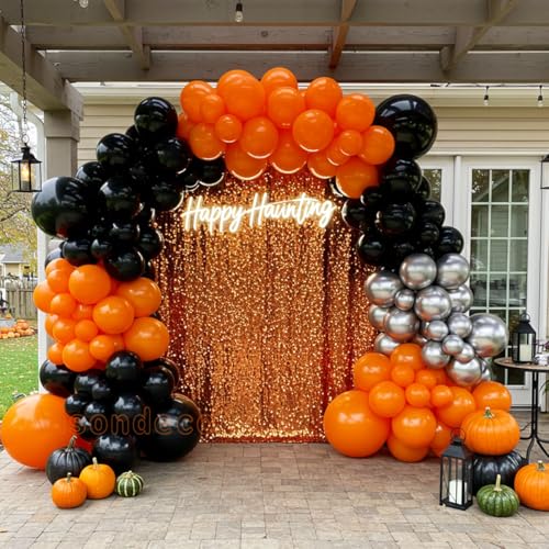 Halloween Balloon Arch Kit – 133pcs Orange Black Silver Balloons Garland for Halloween Decorations, Party Backdrop, Birthday, Haunted House, Trick or Treat Party Supplies