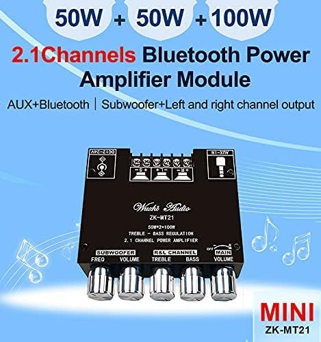 Image of ZK-MT21 Bluetooth 5.0 Subwoofer Amplifier Board, 50W x 2 100W 2.1 Channel Power Audio Stereo Amplifier, Tone Board Bass AMP, AUX Input