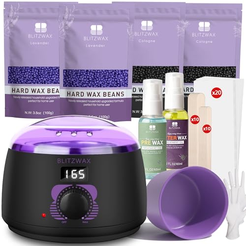 BLITZWAX Brazilian and Bikini Waxing Kit for Women, Hard Wax Warmer for Face, Legs and Body, At Home...