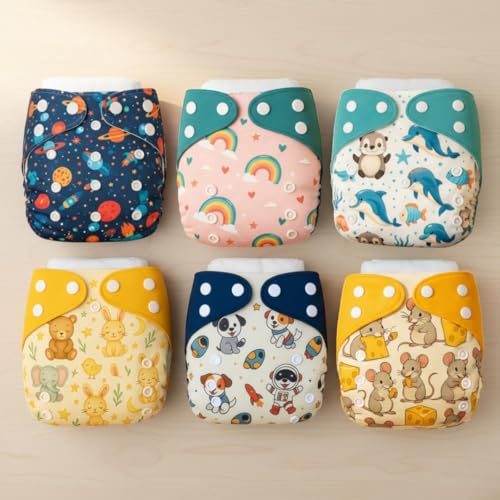 Image of Blushbaby Premium Reusable Cloth Diaper for Babies (3 Months - 3 Years) | 6 Washable Diaper with 6 Insert Pad | Adjustable, Leak-Proof, rash free & Absorbent | Freesize Diaper (5-18kg)