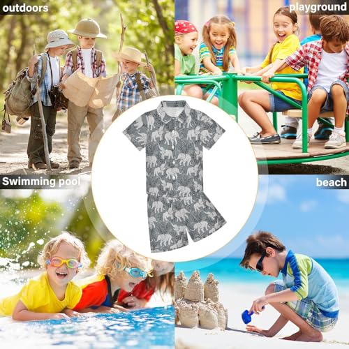Image of Sunflower Floral Yellow Black Short Sleeve Hawaiian Button Down Shirts and Short Sets for Boys Toddler Summer Outfits