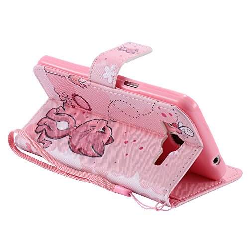 Galaxy G530 Case, Leecoco Fancy Paint Floral Design Case [Credit Cards Slot] [Cash Pockets] Pu Leather Flip Wallet Case With Stand For Samsung Galaxy Grand Prime Lte G530,Pink Cat #TOP4