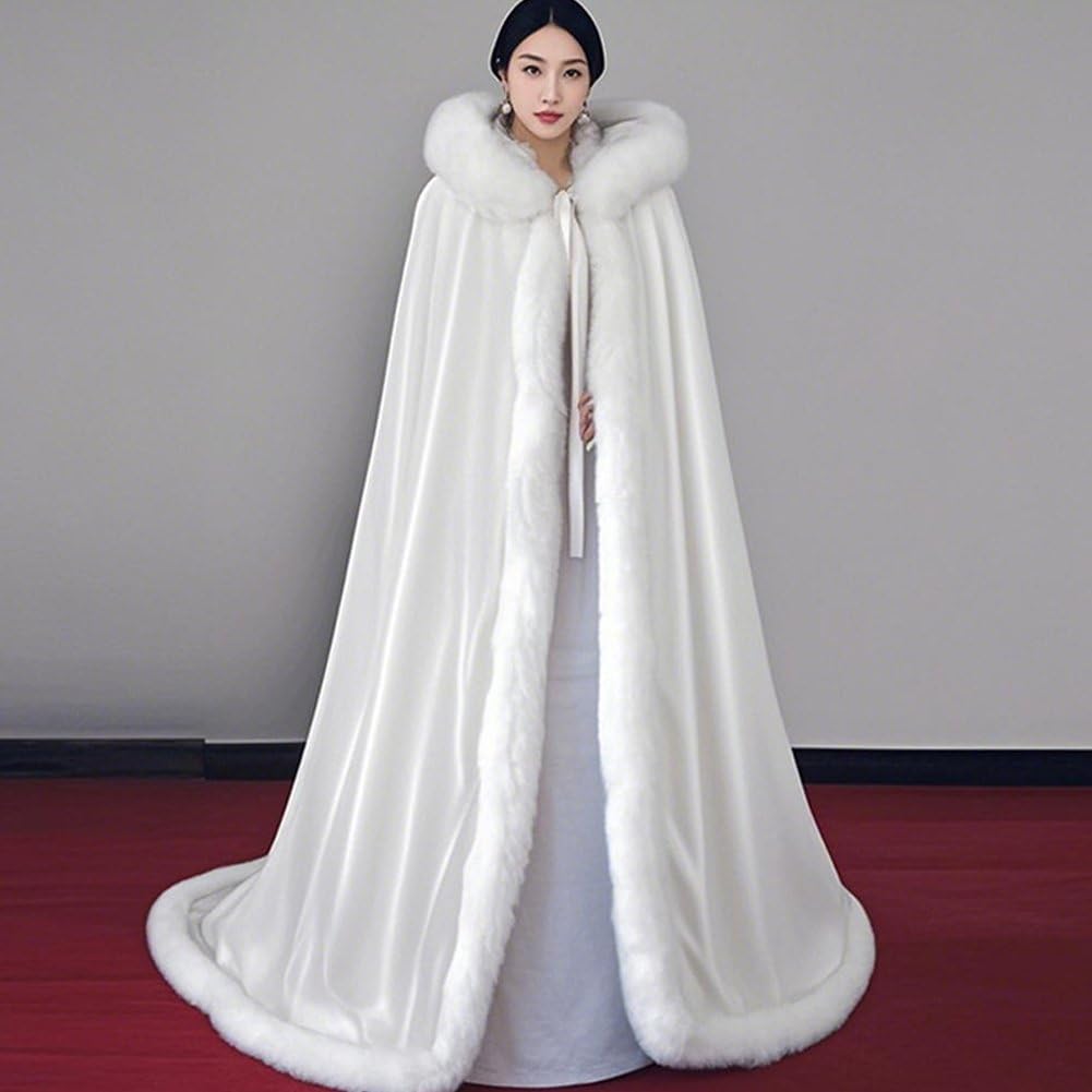 Cape Hanfu Traditionnelle d'automne d'hiver pour Femme, Style Chinois, avec Col en Fourrure Blanche. Idéale pour Le Carnaval Les Fêtes Costumées.