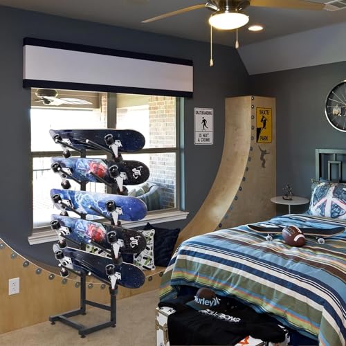 Snowboard Storage Rack, 5-Tiers Freestanding Water Ski Rack Wakeboard Rack, Standing Skateboard Display Stand, Single and Double Sided Floor Standing Surfboard Storage Rack Skateboard Organizer Rack - Thumbnail 2