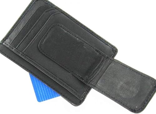 Miniatura 5 de Clip de dinero de cuero de piel de vaca de grano impreso con imán negro, Negro -