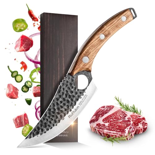 Ruffulon Couteau de Cuisine, Couteau Japonais Professionnel,Couteaux Chef en Acier Inoxydable,Bois Marron Poignée,Couteaux Japonais Ergonomique