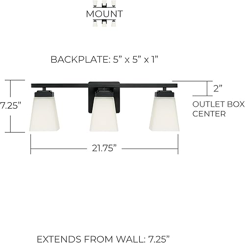 Miniatura 5 de HomePlace Lighting 114431MB-334 Baxley - Lámpara de pared moderna de cristal blanco suave, 3 luces, 300 vatios en total, 7 pulgadas de alto x 22
