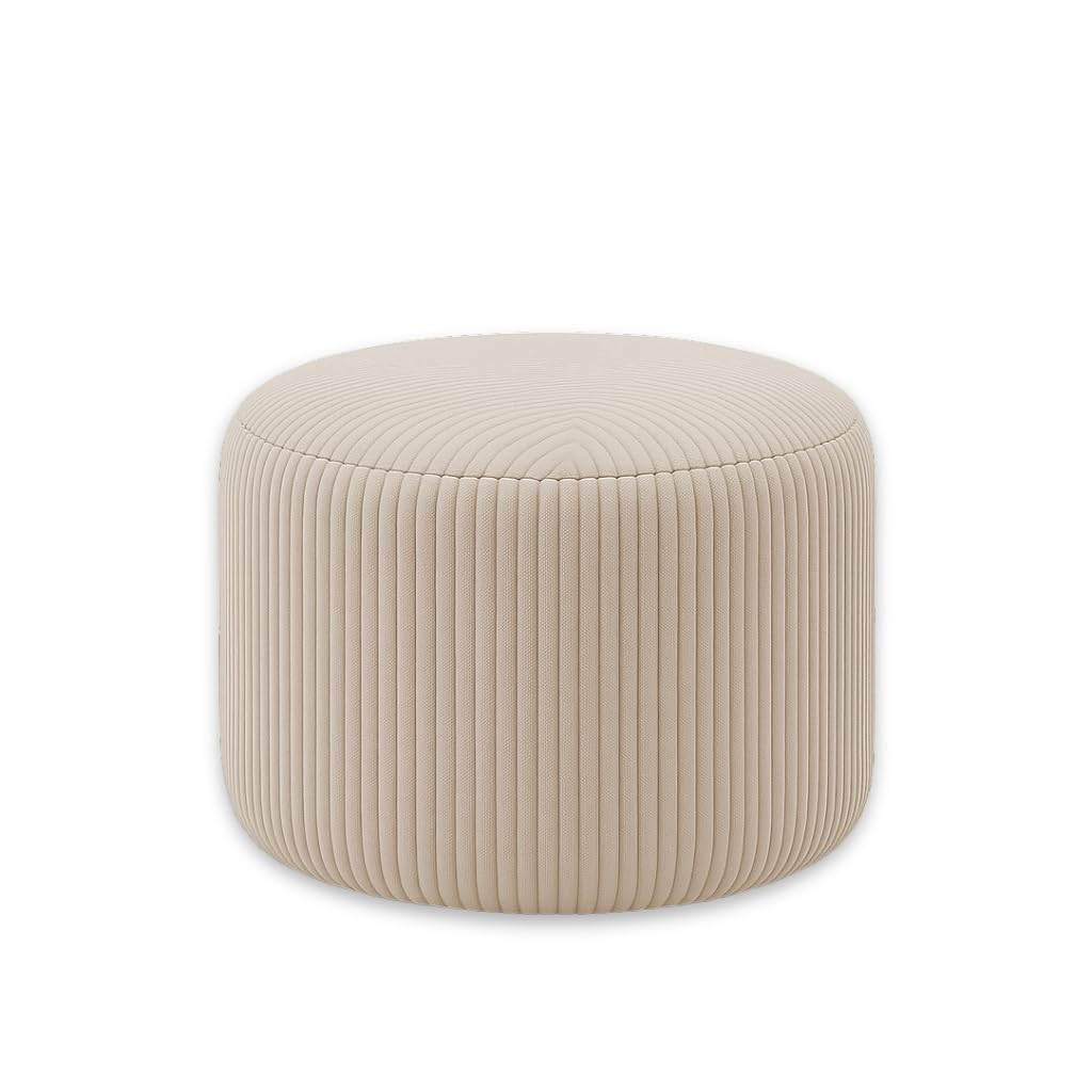 chilly pilley Repose Pieds Pouf De Jeu en Velours Côtelé Tabouret Étanche Housse Amovible avec Rembourrage Eps Coussin De Siège Rond pour Enfants Et Adultes Plusieurs Couleurs Au Choix (Crème)