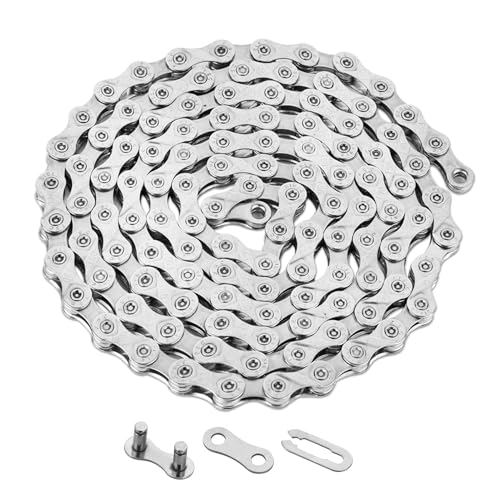 HISUEKIG 21/24/27 Speed Bike Chain Bicycle Chain Mountain Single Speed Chain,116 Links, Steel Cycling Hollow Out Chains for Road BMX Chain (Silve)
