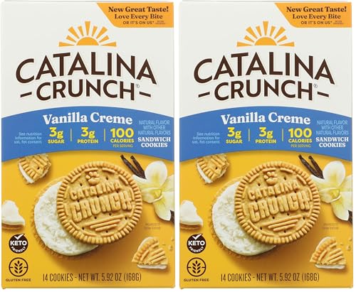 Image of Catalina Crunch Vanilla Creme Sandwich Cookies, 5.9oz (14 cookies) | Low Carb, Low-Sugar, Keto Snacks (Pack of 2)