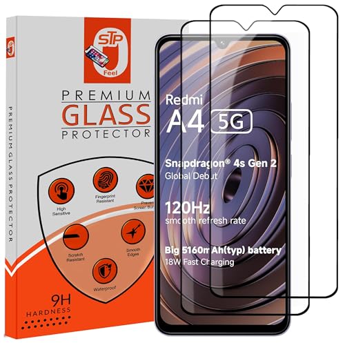 Image of STP FEEL Premium HD+ Tempered Glass Screen Protector Guard Compatible For Redmi A4 5G (6.88 Inch, Pack of 2) | Edge to Edge Coverage With Easy to installation kit for Smartphone