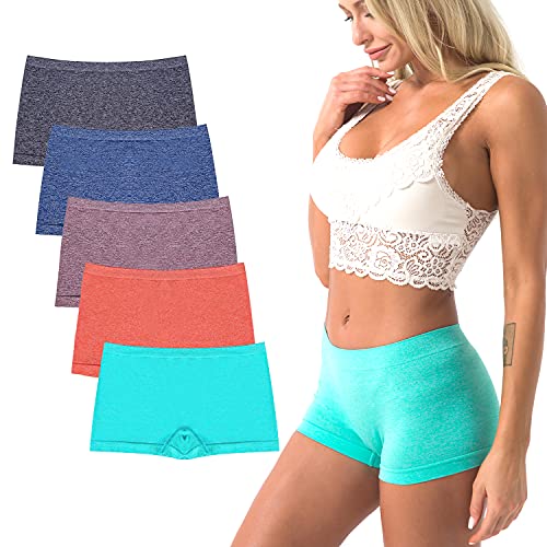 Image of DEEP TOUCH Women Boyshort Underwear Seamless Boxer Panties Breathable Stretch Boxer Briefs for Ladies 5 Pack