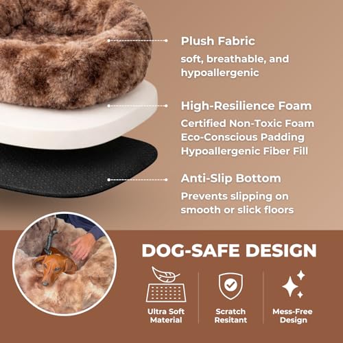 Pelsbarn Luxurious Cozy Car Bed - M/L Luxury Travel Dog Bed with Safety Belt - Ultra Soft Faux Fur - Brown - Image 4