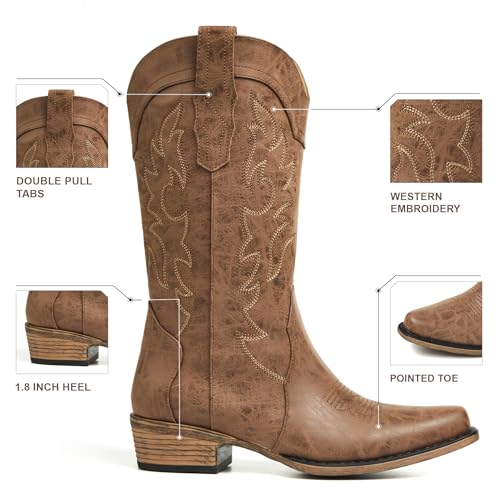 Image of Cowboy Boots for Women, Chunky Heel Western Boot | Mid-calf cowgirl boots with all-day comfort, ideal for daily outfits, country music festivals and western themed occasions