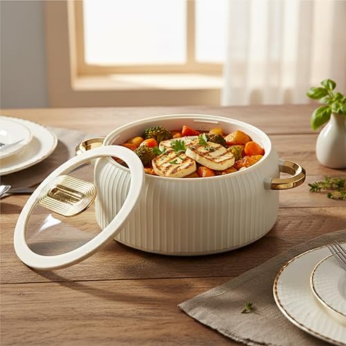 Image of CELLO Castella Deluxe 1500 Insulated Steel Casserole Hot Box for Kitchen 1500 ml, Ivory | Double Wall Airtight Hot Pot Case Keeps Food Hot & Warm for Long Hours, Casserole Set for Roti Rice Biryani