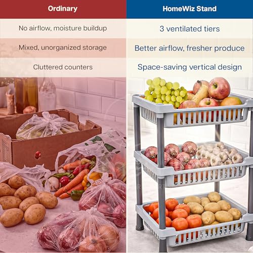 Image of HomeWiz Kitchen Rack 3- Layer | Lifetime Usage Heavy Duty Plastic Stand | Kitchen Storage Cart | Onion Potato Rack For Kitchen | Multipurpose Storage Rack for Fruits & Vegetables|Durable Kitchen Stand
