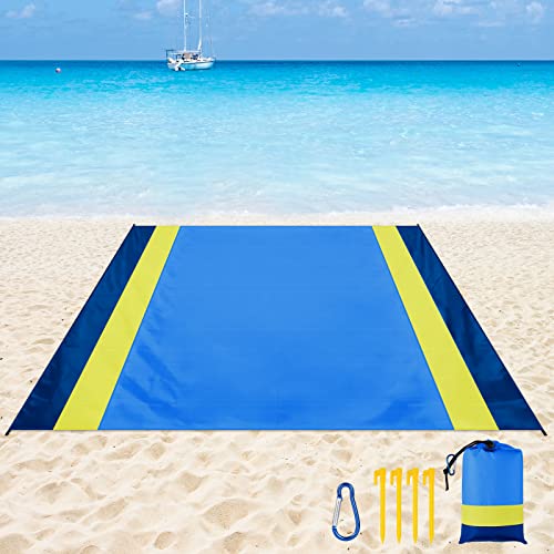 Sarsumir Alfombras de Playa 210 x 200CM Manta de Picnic Impermeable Manta Playa Accesorios de Camping Esterilla Playa con 6 Clavos Portátil Ultraligera para la Playa Camping Picn, Azul
