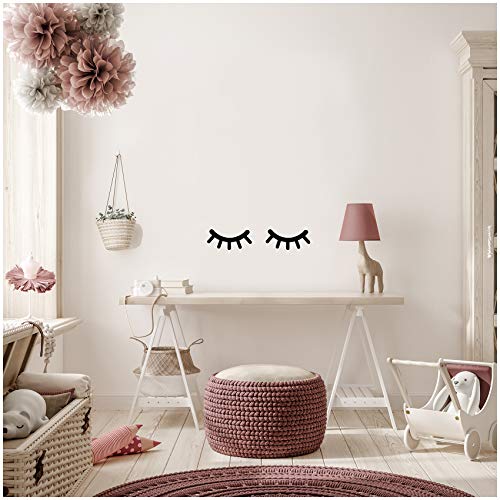 yabaduu Y053 - Juego de 2 pegatinas de pestañas, 25 x 12 cm cada pestaña, adhesivo decorativo para la habitación de niños y bebés, adhesivo para pared y muebles, color negro Cover
