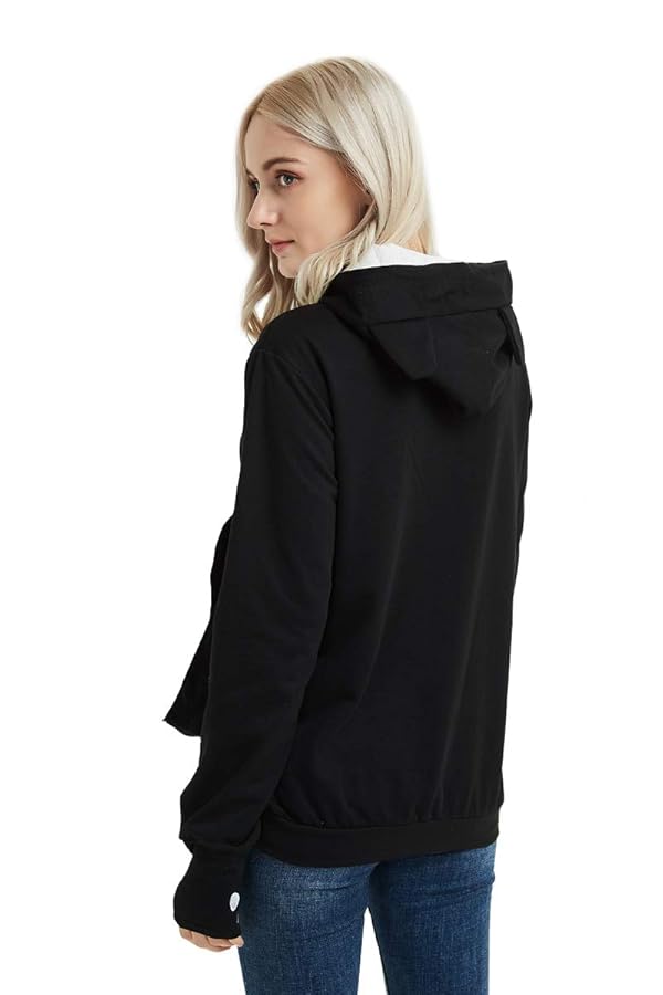 Womens Pet Carrier Sweater Dog Cat Pouch Hoodies Plus Size Tops Black L by ZIIFULLHOU - Image 4