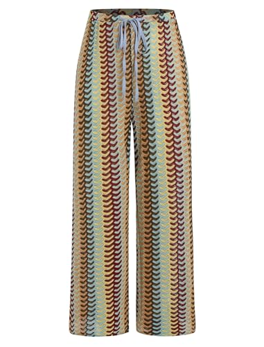 Image of ZAFUL Womens Beach Cover Up Pants Sexy Crochet Drawstring Elastic Boho Swimsuit Cover Up Long Pants Beach Wear