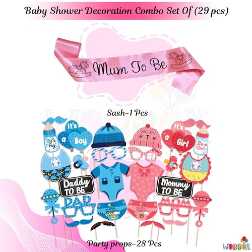 Image of WOBBOX Baby Shower Combo of Photo Booth Party Props and Sash - Combo EP