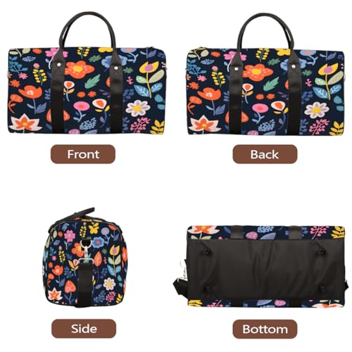 Funny Cute Flower Pattern Travel Duffel Bag Sports Tote Gym Bag Waterproof Tear-Resistant Carry On Overnight Bag Foldable Weekender Bag for Gym Travel Getaway Beach Sports3