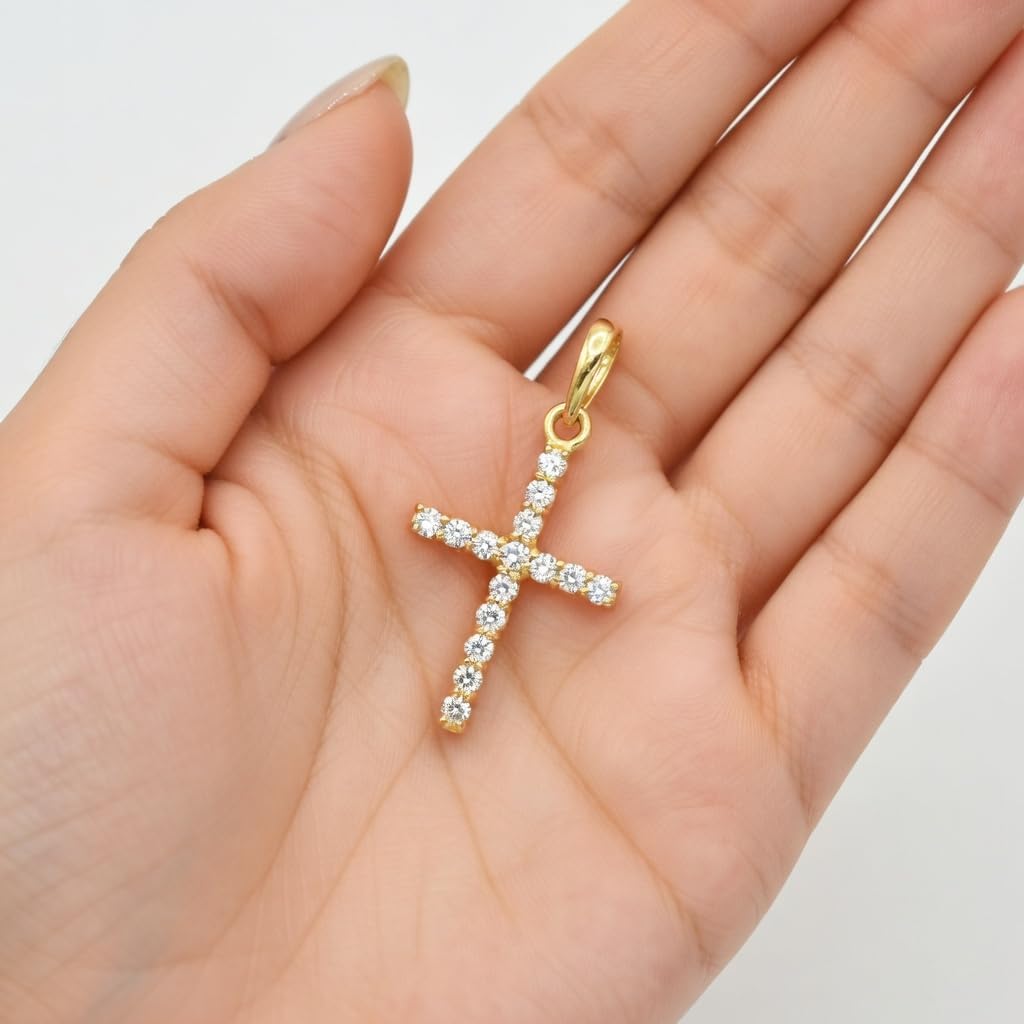 Jewelry Affairs 10k Real Solid Yellow Gold and CZ Cross Pendant Charm, 19x9mm