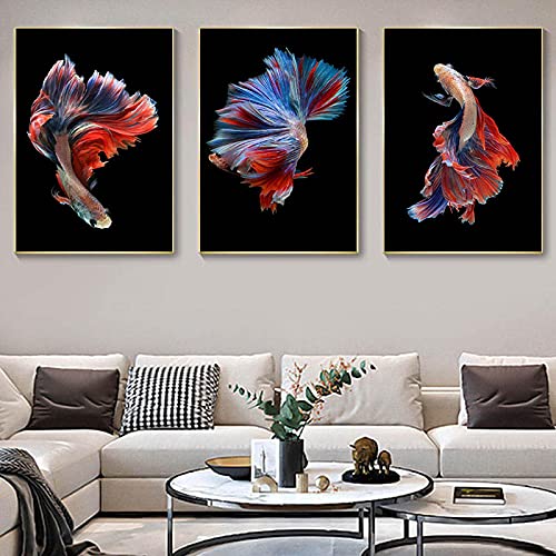 Prints For Wall Decor Modern Canvas Painting Animal Posters and Prints Colorful Fish Pictures for Living Room Home Decoration-40x60cmx3 No Frame