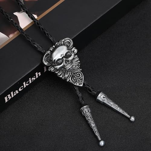 Image of Joxevyia Bolo Tie for Men Vintage Cow Skull Leather Rope Western Cowboy Necktie Vintage Bola Tie Gift for Him