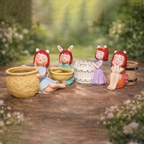 Image of Cute Beautiful Combo Pack of 4 Girls Succulent Planter Pots Resin Creative Flowerpot Plant Pots Planter Container for Home Garden Office Desktop Decoration - Multi (Pack of 4)