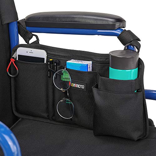 Wheelchair Side Bag, Armrest Pouch Bag with Cup Pocket, 5 Pockets Storage Organizer