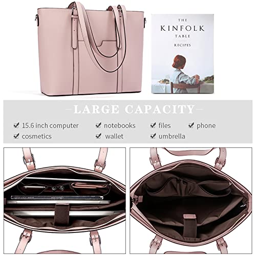 BROMEN Women Briefcase 15.6 inch Laptop Tote Bag Vintage Leather Handbags Shoulder Work Purses Pink - Thumbnail 5