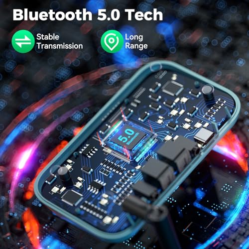 Image of SOOMFON Bluetooth Transmitter for TV 3-in-1 Bluetooth 5.0 Transmitter Receiver for TV to 2 Headphones with LCD Display Adjustable Volume, Optical AUX RCA Bypass for Home Stereo Speaker