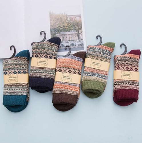 Kelabia 5 Pair Wool Socks for Women Cottagecore Nordic Socks Vintage Ribbed Knit Socks Winter Warm Cozy Slipper Socks2