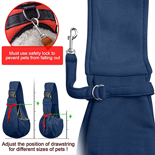 Image of Tomkas Small Dog Sling Carrier - Adjustable Strap & Zip Pocket - for 3-10 lbs Pets(Dark Blue)