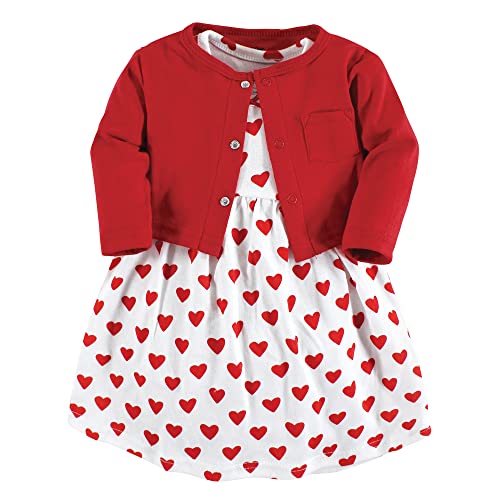 Image of Hudson Baby Baby Girls' Cotton Dress and Cardigan Set