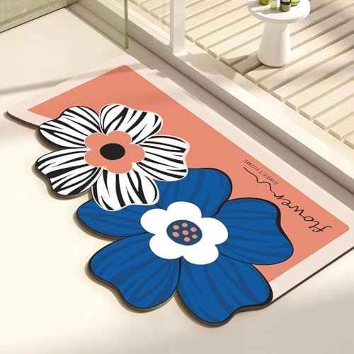 Tapis de bain en pierre de diatomite fleurs bleues de qualite superieure 50x80