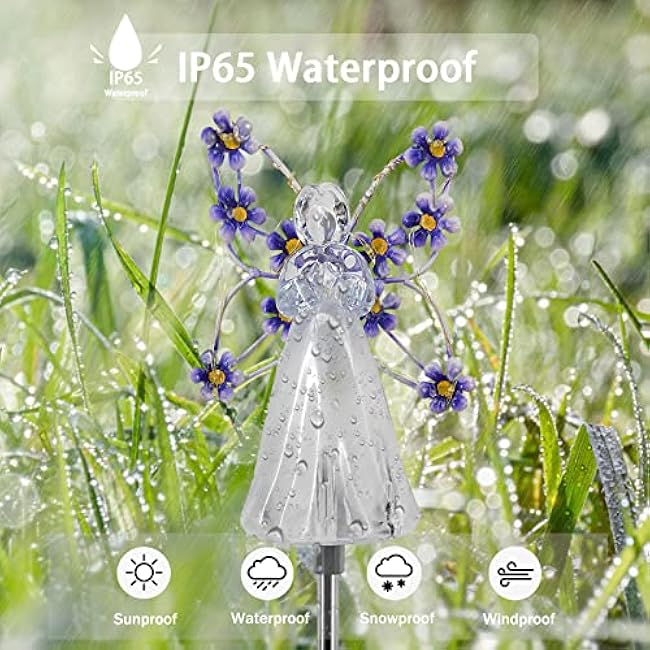 Solar Garden Lights, LED Angel Solar Landscape Decorative Lights, Outdoor Waterproof Solar Garden Stake Lights, Solar Pathway Lights for Patio Yard Lawn Grave Cemetery, Memorial Sympathy Gift (Purple)