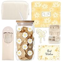 Geschenke für Mädchen Teenager 10 11 12 13 14 15 16 18Jahre, Schulanfang Geburtstag Geschenk Mädchen Teenager Frauen, Glasbecher mit Strohhalm und Deckel,Schminkpinsel Kosmetiktasche Schmuckkästchen