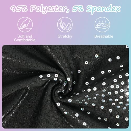 AOOWU Mädchen Dreiteilige Gymnastikanzüge, Gymnastikanzug Mädchen, Ärmelloser Gymnastikanzug mit Shorts und Haarband, Ballett Tanzender Leotard Gymnastik Outfit für Gymnastik, Wettkampf, Tanz（140）