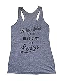 Hello Handmade Tank - Adventure is The Best Way to Learn - Mountain Hiking Running Gym Fitness Soft Tri-Blend Racerback Tank (Small, Heather Grey)