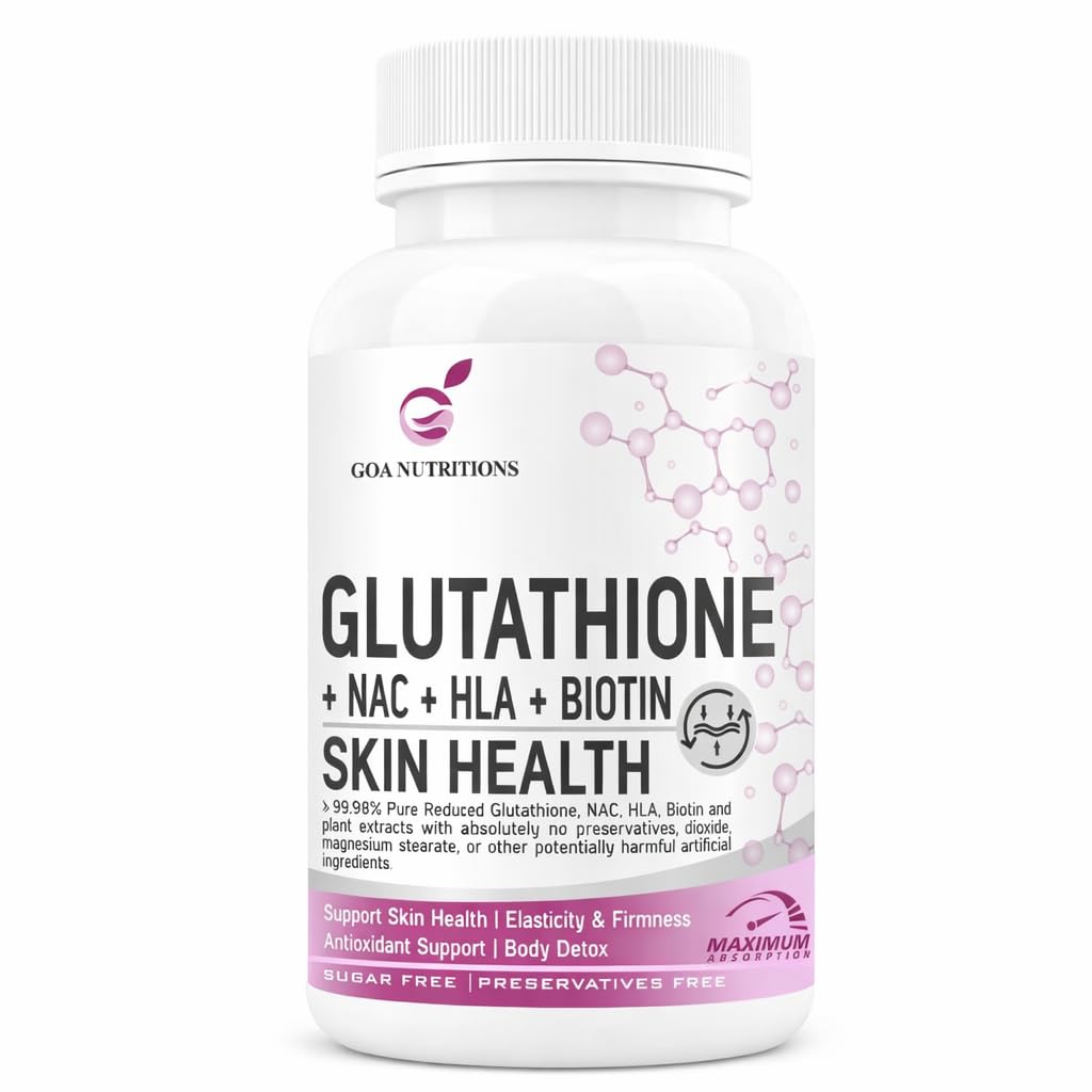 GOA NUTRITIONS Glutathione Tablets for Skin whitening. L-Glutathione Hyaluronic Acid, Biotin, Vitamin C and Botanical Supplements for Daily Skin Antioxidant Support 60 Tablets