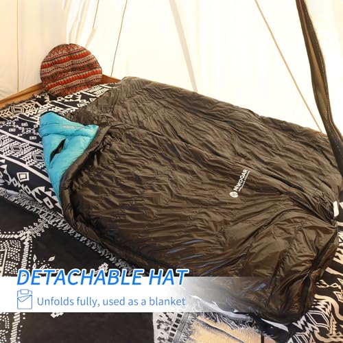 NewDoar Bolsa de Dormir Rectangular Ultraligera con Plumón 800FP para Camping Primavera-Verano-Otoño miniatura 3