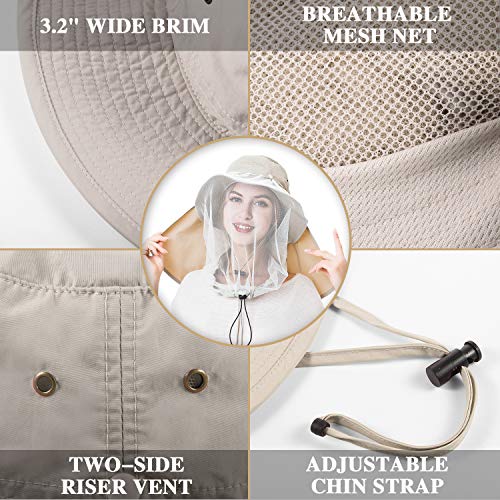 Image of Palmyth Head Net Hat, Sun Hat Safari Hat | UPF 50+, Removable Neck Flap, Water-Repellent, Wide Brim, Adjustable Chin Strap for Fishing and Gardening