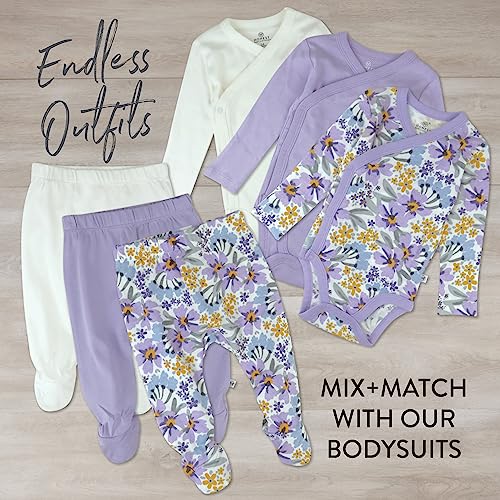 Image of HonestBaby Baby 3-Pack Footed Pants Roomy Fit Pull on Bottoms 100% Organic Cotton for Infant Baby Boys, Girls, Unisex