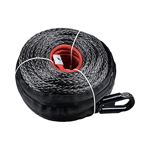 AMOPA UHMWPE Synthetic Winch Rope Protective Sleeve for ATV UTV Van Pickup Truck Boat Ramsey Black Winch Rope 92ft 1/2inch 22000LBs Winch Rope