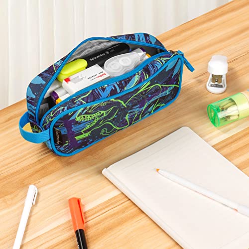 Image of Choco Mocha Kids Pencil Case for Boys, Soft Zipper Pencil Pouch for Boys, Kids Pencil Case for School Dinosaur Pencil Bag for Toddler Boy, Navy Blue