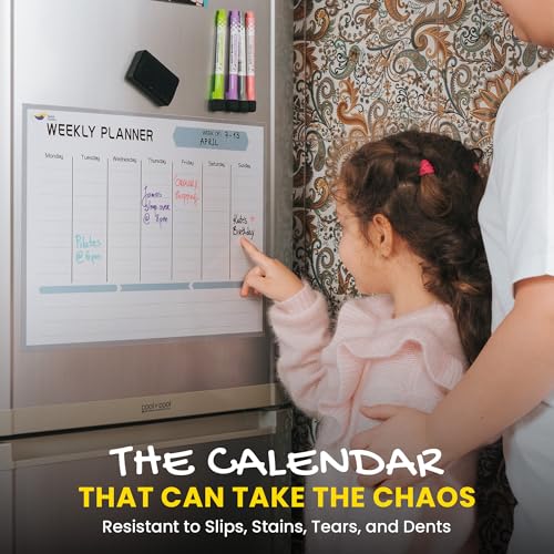 Magnetic Weekly Planner for Fridge - 17x12” Stain-Resistant Dry Erase Whiteboard Fridge Calendar with Large Writing Space for Schedules, Chores & Meals - Includes 4 Markers & Eraser - Thumbnail 3