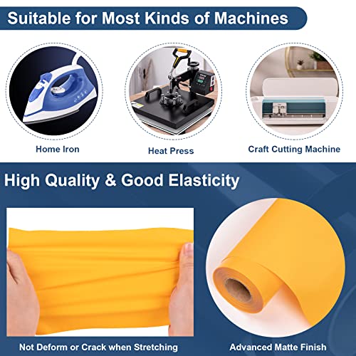Image of VINYL FROG Yellow Heat Transfer Vinyl Rolls 12 inch x25ft Iron on Vinyl | Yellow HTV Vinyl Roll for All Cutter Machine, Stretchy & Machine Washable Easy to Cut & Weed for Heat Press Design
