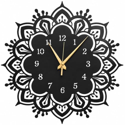 Image of 40 cm Metal Wall Clock | Silent Non-Ticking Skeleton Wall Clock | Modern Black Iron Analog Clock for Living Room, Bedroom, Hall, Office & Home Decor (Design-7)